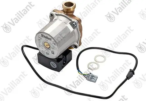 Vaillant Pumpe mit Metallgehäuse und elektrischem Anschluss, inklusive Kabel und Dichtungen. Geeignet für Heizsysteme.
